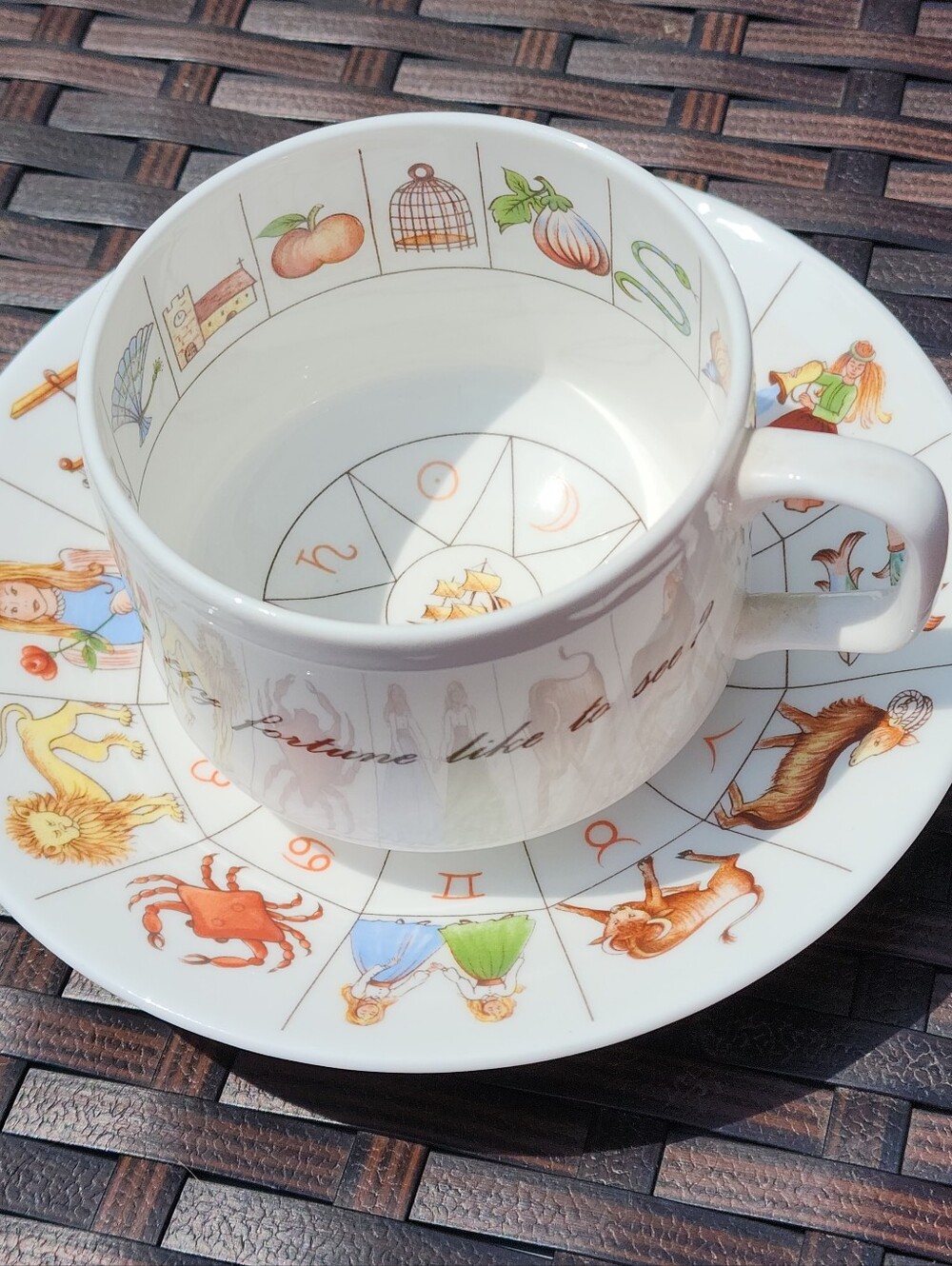 Vintage Royal Kendal Tea Cup & Saucer Zodiac Fortune Teller England Excellent!
